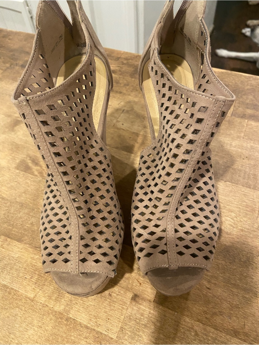 Chinese Laundry Taupe Cutout Peep-Toe Slingback Heels